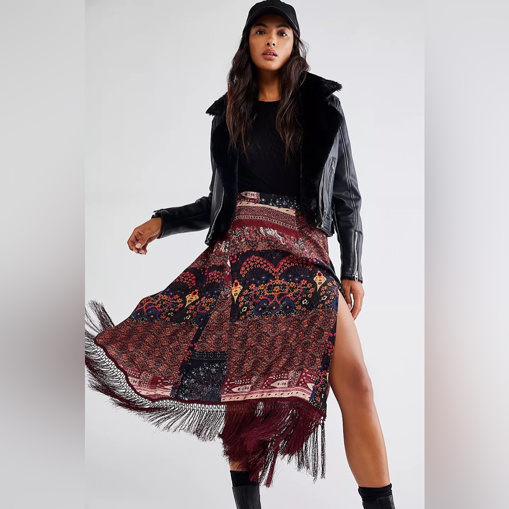 Free People Sweet Dreams Scarf Fringe Maxi Skirt